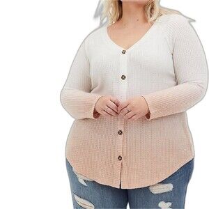 Torrid Women’s Blush Dip-Dye Brushed Waffle Knit Tunic Blouse Pullover Size 0